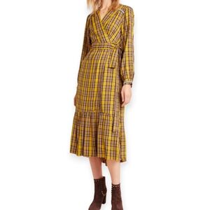 Anthropologie Dalton Wrap Dress Plaid Cottagecore Boho Fall Western Ruffle Small